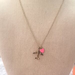 Claires Gold Tone Airplane Necklace with Pink Heart Charm